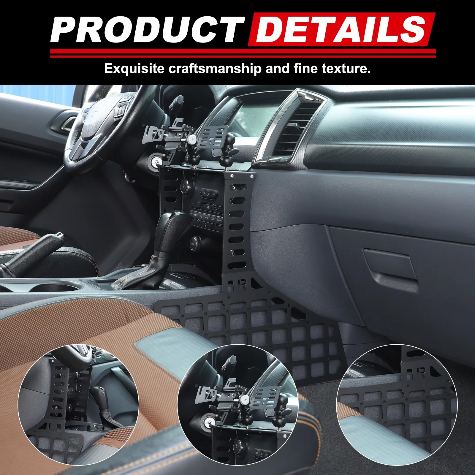 

1PC Aluminum Car Center Console Offroad Communication Platform Phone Holder For Ford Ranger 2015-2022 Molle Panel Mobile Bracket