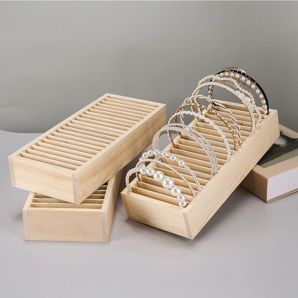 

Wooden Headband Organizer Multiple Dividers Hairband Display Stand Business Cards Envelops Holder Storage Box For Hair