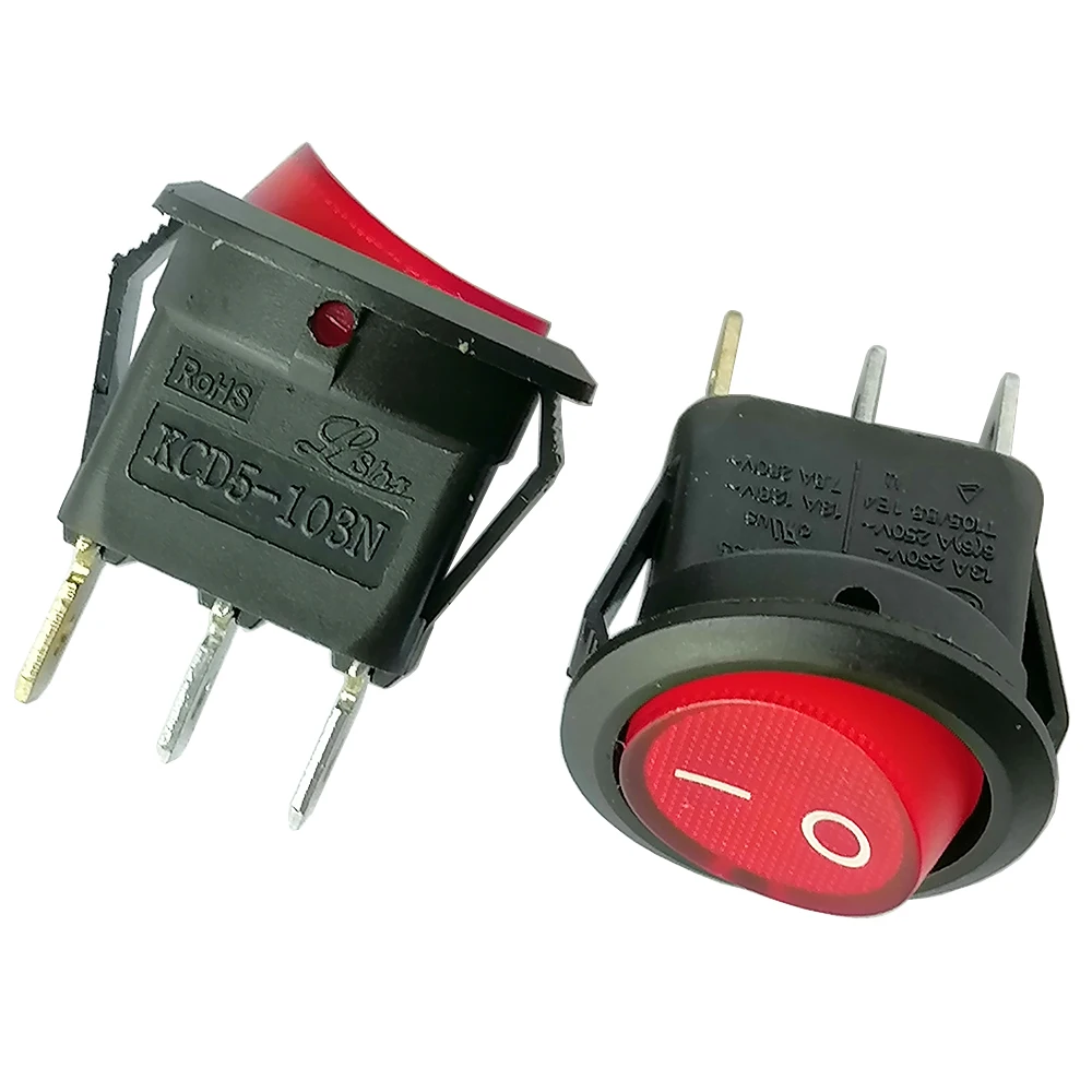 KCD5-103N Round Illuminated Rocker Pushbutton Switches for Lighting Transformers, 4-Pack