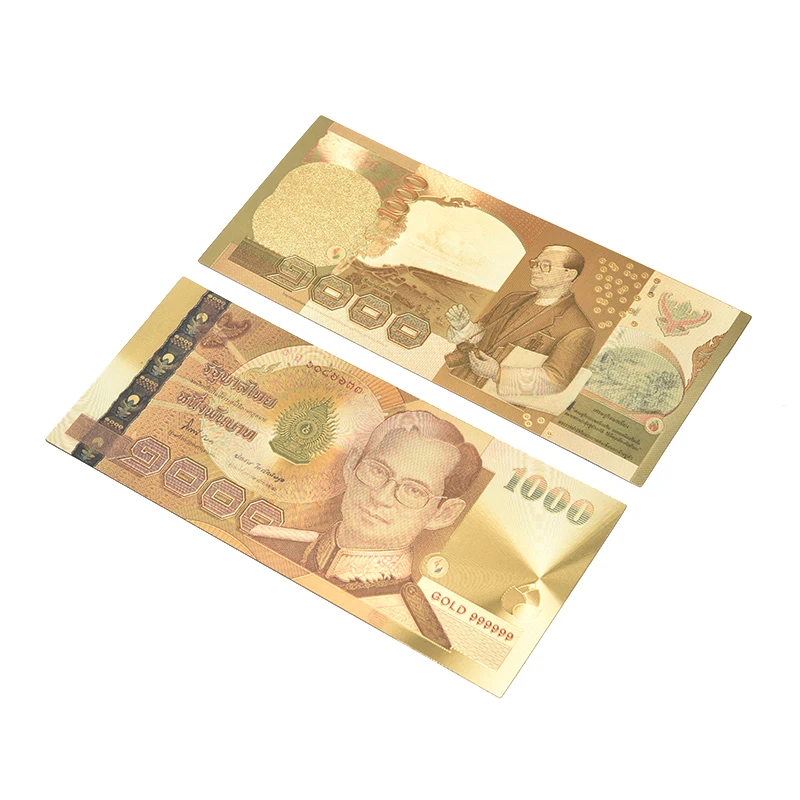 Thailand Banknote 1000 Baht in 24k Gold Paper Money Plastic Frame Collection