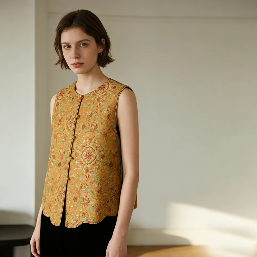 

Ретро-жаккардовый женский жилет в традиционном китайском стиле Тан, сексуальный безрукавный топ-ципао, верхняя одежда