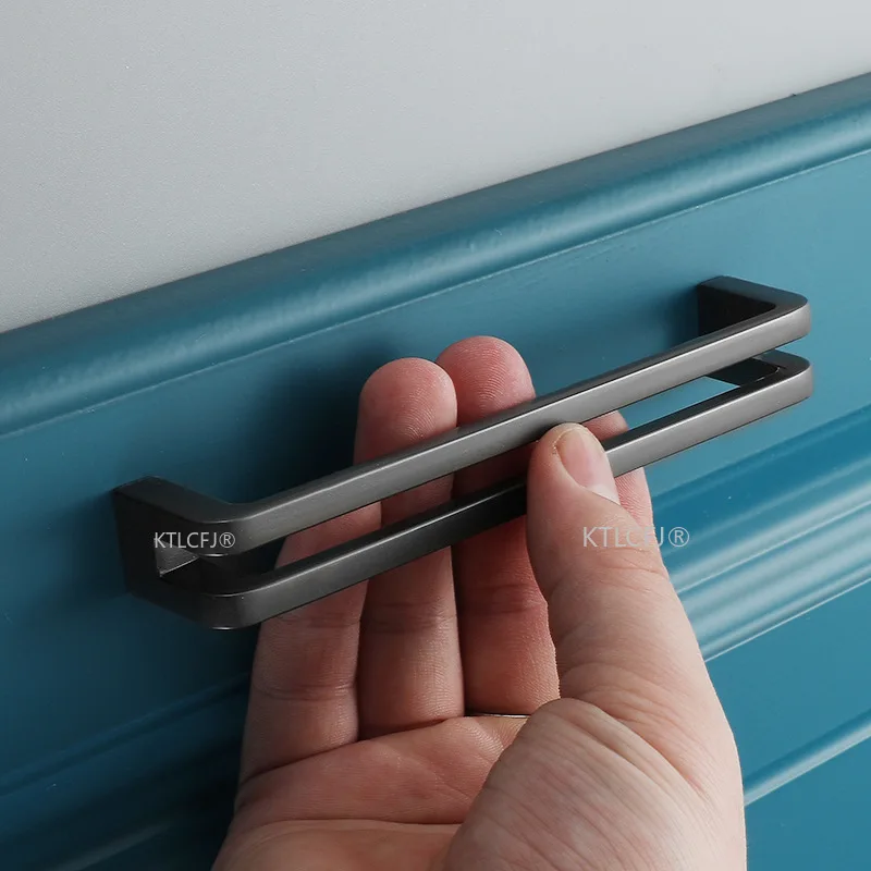Zinc Alloy Black  Grey Nickle Cupboard Kitchen Handle Drawer Cabinet Knob Modern Wardrobe Furniture Pull Square