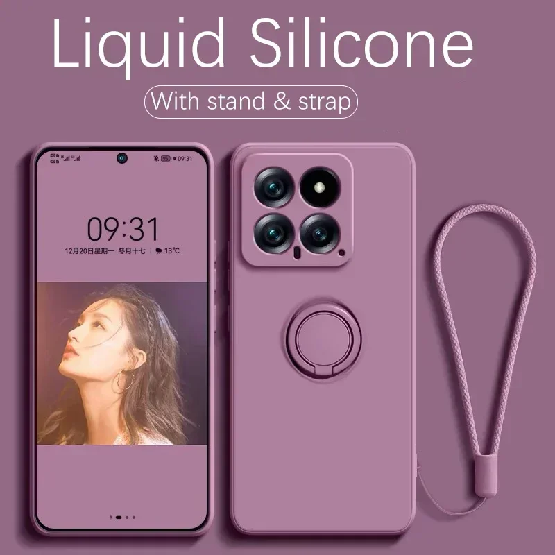 Liquid Silicone Case For Xiaomi Redmi Note 14 13 12 Pro Plus 13T 12S 12T 4G 5G Phone Cover With Magnetic Ring Holder Strap