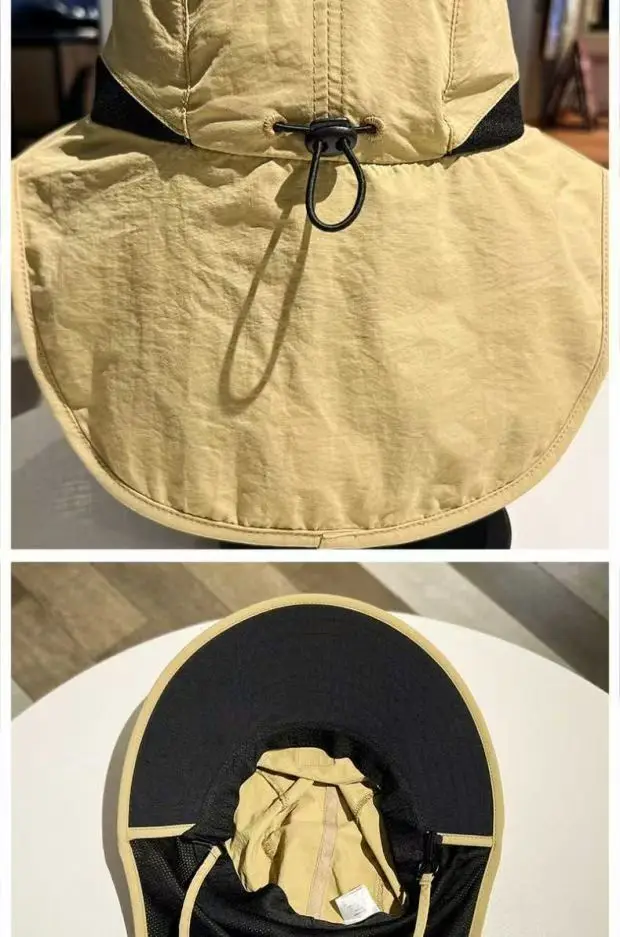 Unisex Sommer-Sonnenhüte mit breiter Krempe, wasserdicht, schnell trocknend, Panama-Stil, Outdoor-Visor, Bucket Hats, atmungsaktives Mesh, Sonnenhut mit Nackenschutz – Detail 4