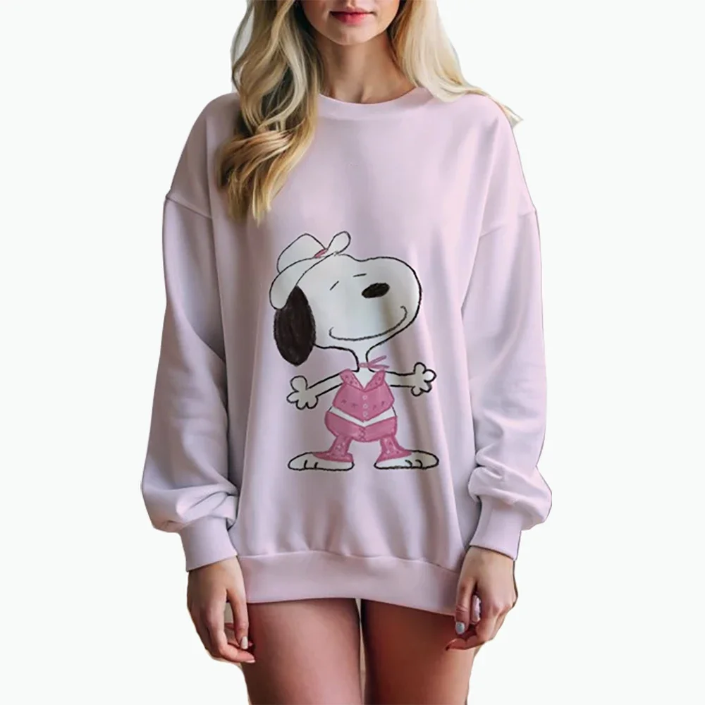 Snoopy Cartoon Anime Women's Hoodie Autumn Winter Edition Women's Round Neck Hoodie 2025 New Fashion Couple round neck pullover