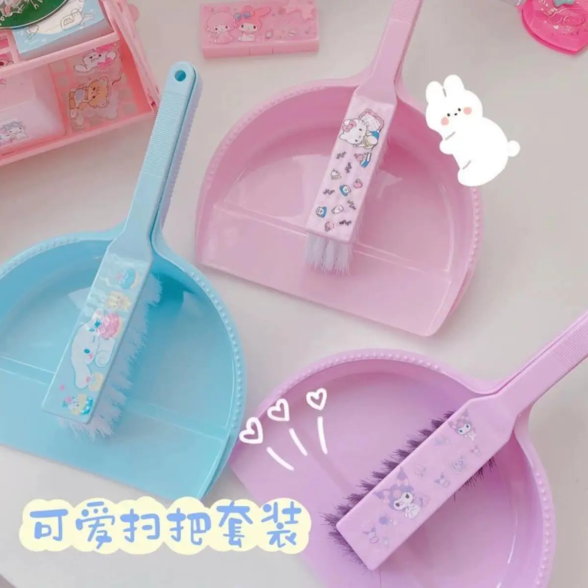 Sanrios Hello Kittys Cute Desktop Mini Broom Dustpan Student Children Household Cartoon Print New Style Small Desk Cleaning Set