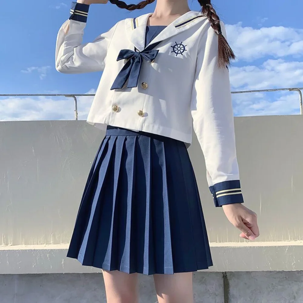 Uniforme scolastica giapponese ragazza Jk Sailor Suits S-2XL Navy Sailor camicetta estate Sexy gonna a pieghe Fuku Anime COS costumi donna