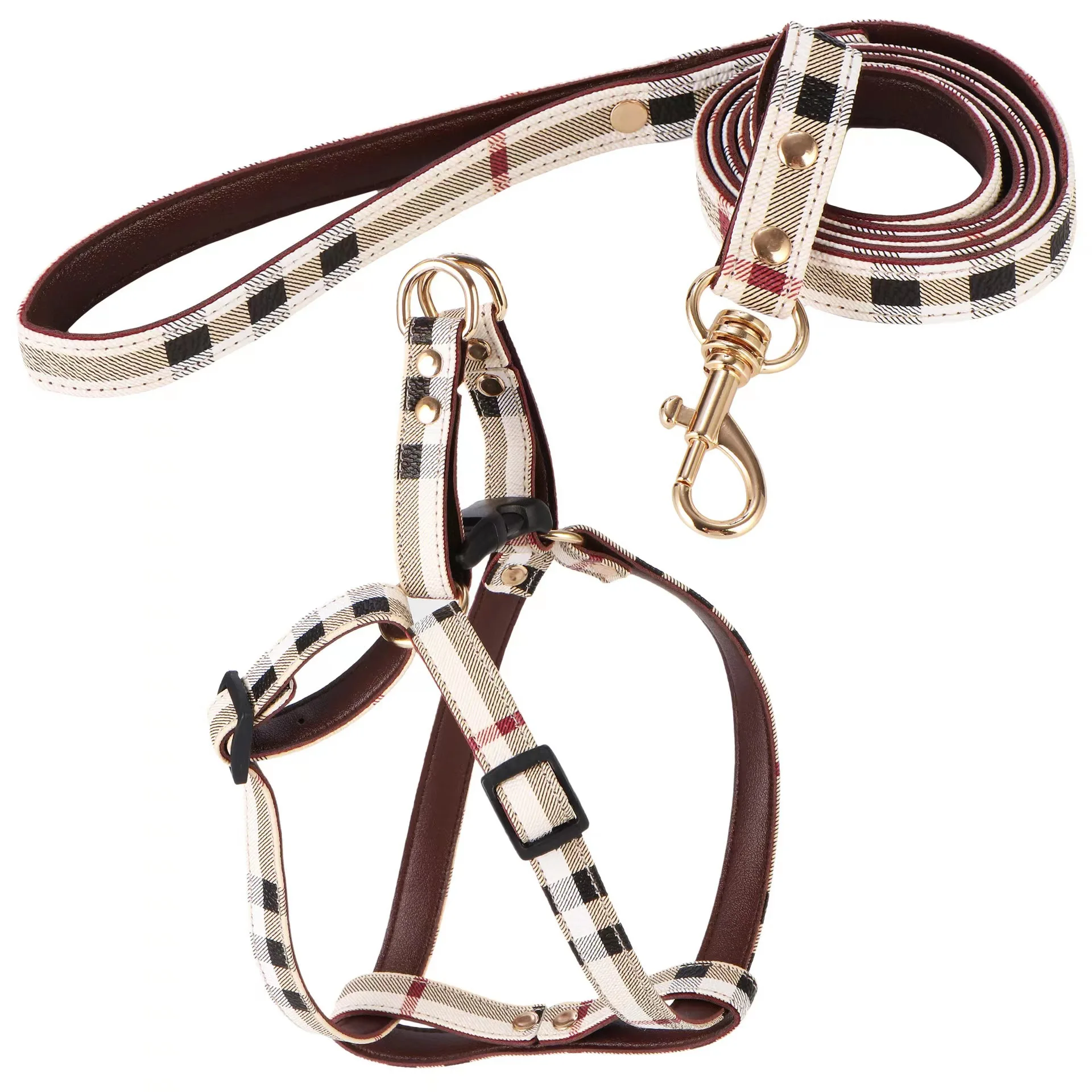 

Trendy Brand New Luxury Floral Print PU Pet Set-Adjustable Cute Pet Harness & Leash for Dogs