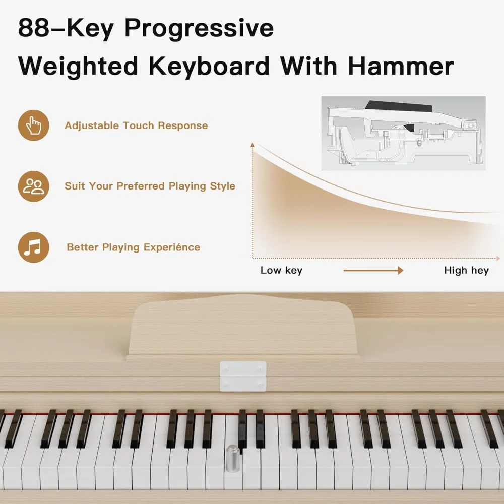 88- Key Hammer Weighted Digital Keyboard Piano, Full-Size Electric Piano keyboard, with 3-Pedal, Multi-Functional Keyboard