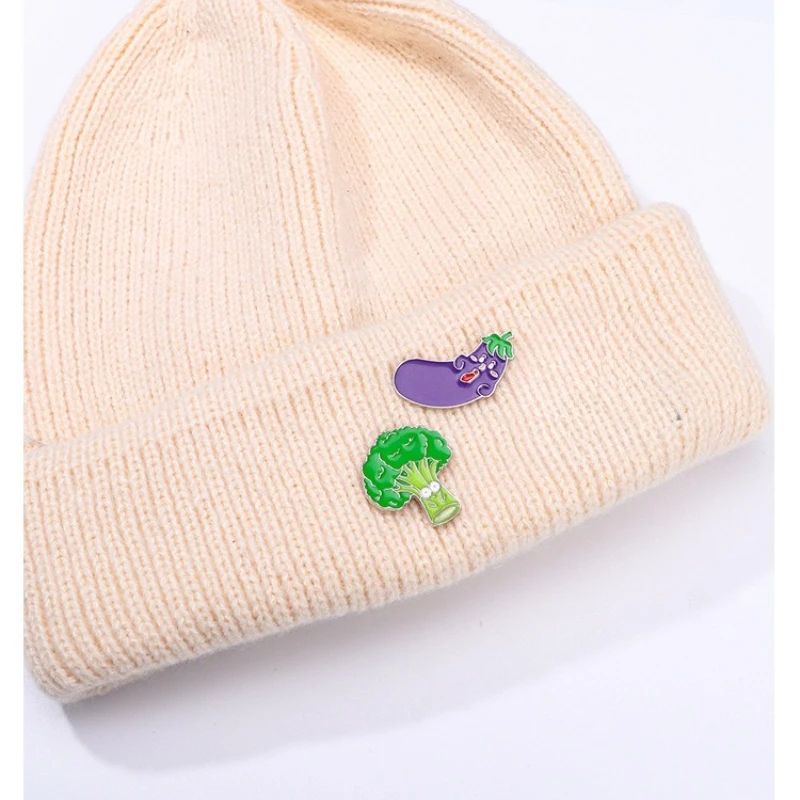 Creative Cartoon Vegetable Shape Brooch Broccoli Eggplant Design Alloy Pin Badge DIY Clothing Bags Hat Scarf T-shirt Accessories