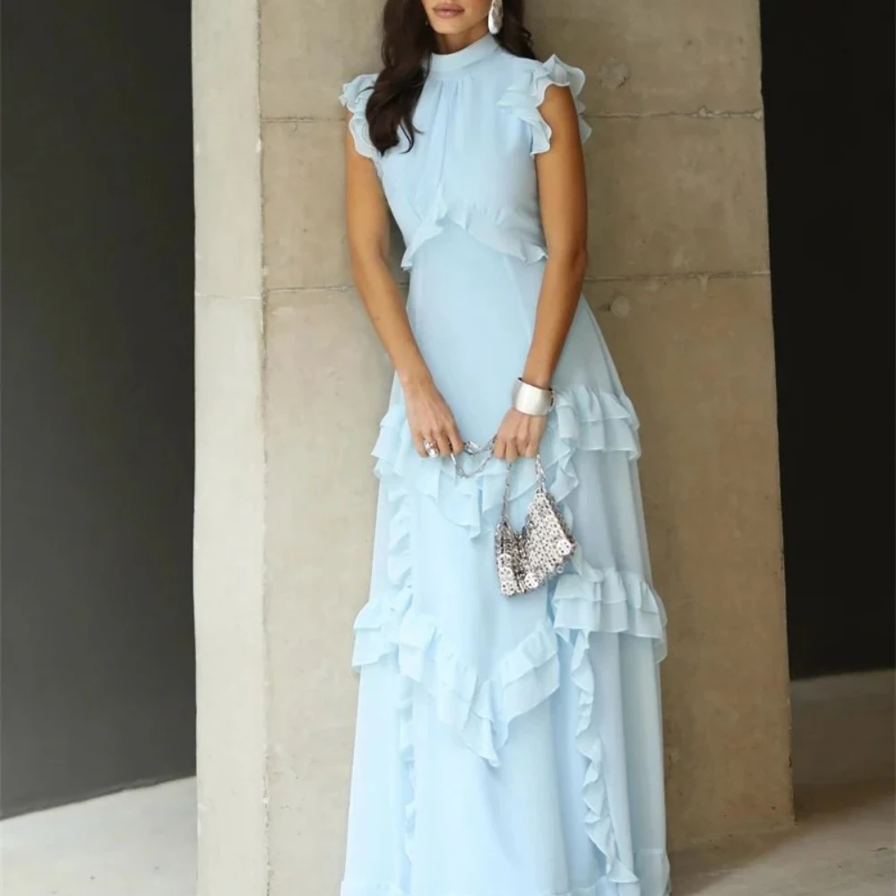 

Простые небесно-голубые вечерние платья, плиссированные вечерние платья без рукавов с русалкой для женщин, элегантные платья для выпускного вечера 2025 по индивидуальному заказу