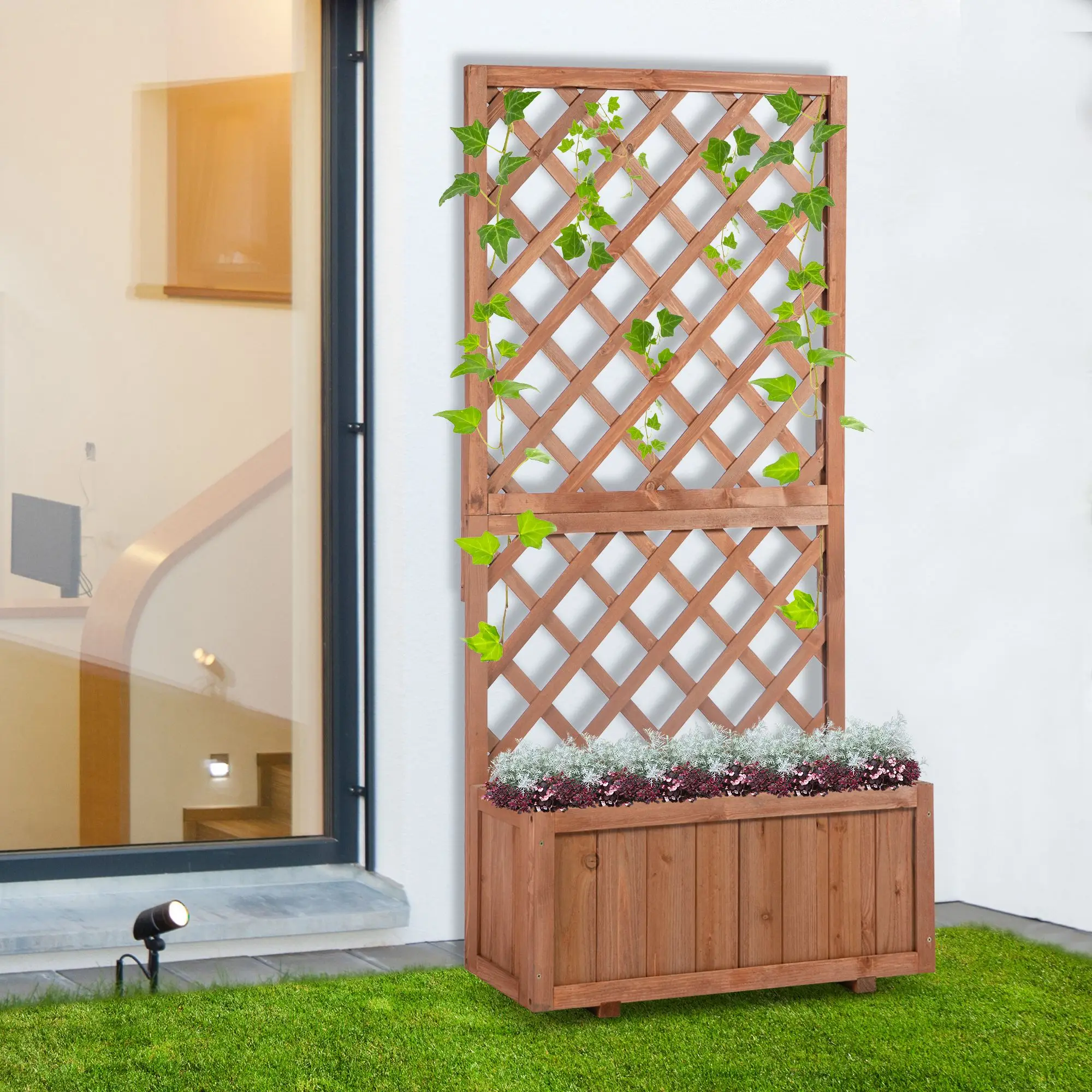 Outsunny Jardinera con Enrejado de Madera para Plantas Flores 72,5x31,5x149,5 cm
