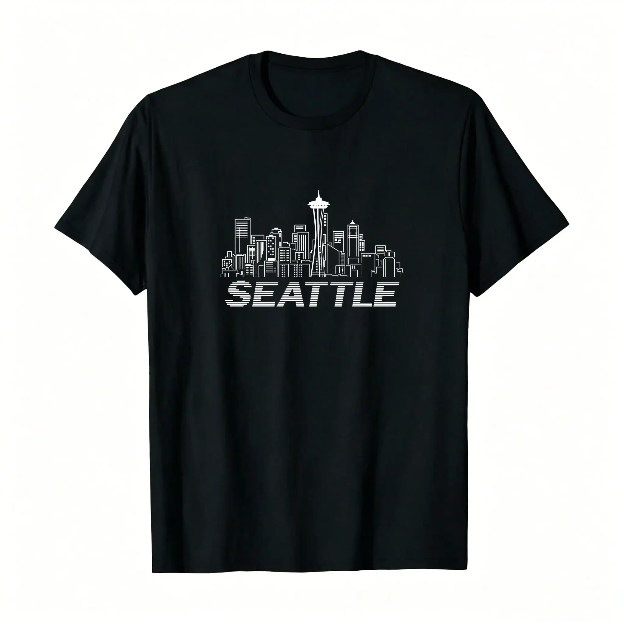 Grunge Seattle Skyline Distressed Look Design Pullover  Men Fall And Winter Long Sleeve S_,Breathable And Comfortable Short-Sleeved Round-Neck Top, Suitable For All Seasons, Everyday Wear For Women