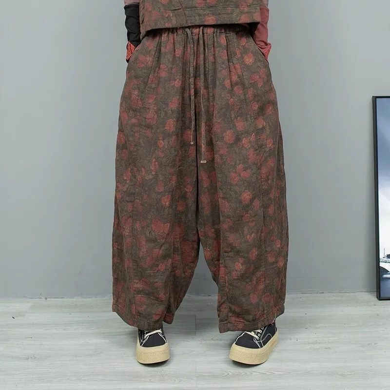 

Vintage Floral Wide Leg Pumpkin Pants Women 2024 Autumn Stylish Fashionable Pant LX2239