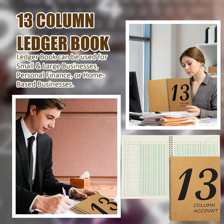 3 Pcs 13 Column Ledger Book 8.5 11 Inch Account Book Notebook with Columnar Pad Featuring Kraft Paper Cover 100 Pages 50 Sheets