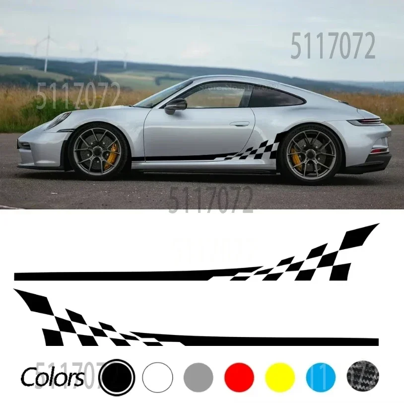 2Pcs Car Side Door Stripe Skirt Racing Sticker Vinyl Sport Decal For Porsche 997 911 992  Taycan Panamera Boxster Accessories