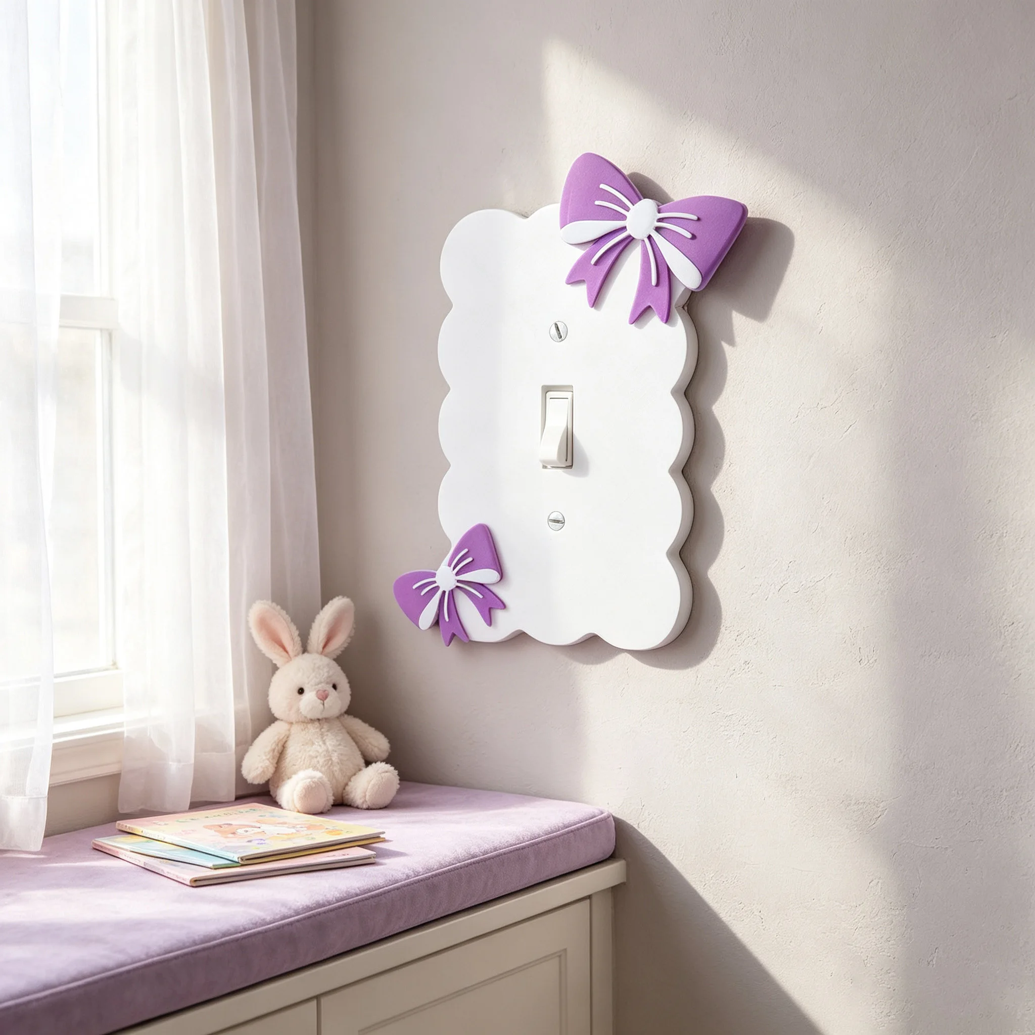 Cross-border Pink Wavy Bow Single Toggle Switch Plate Girly Acrylic Wall Decor Switch Cover