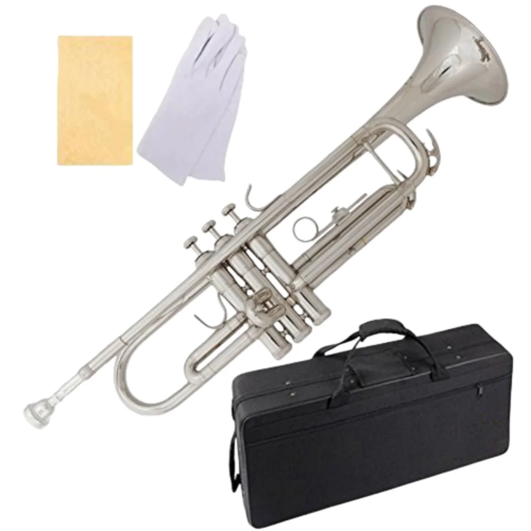 Nickel Plated Bb Trumpet Universal Instrument for Beginners Exam & Performance High Quality Durable Easy to Operate