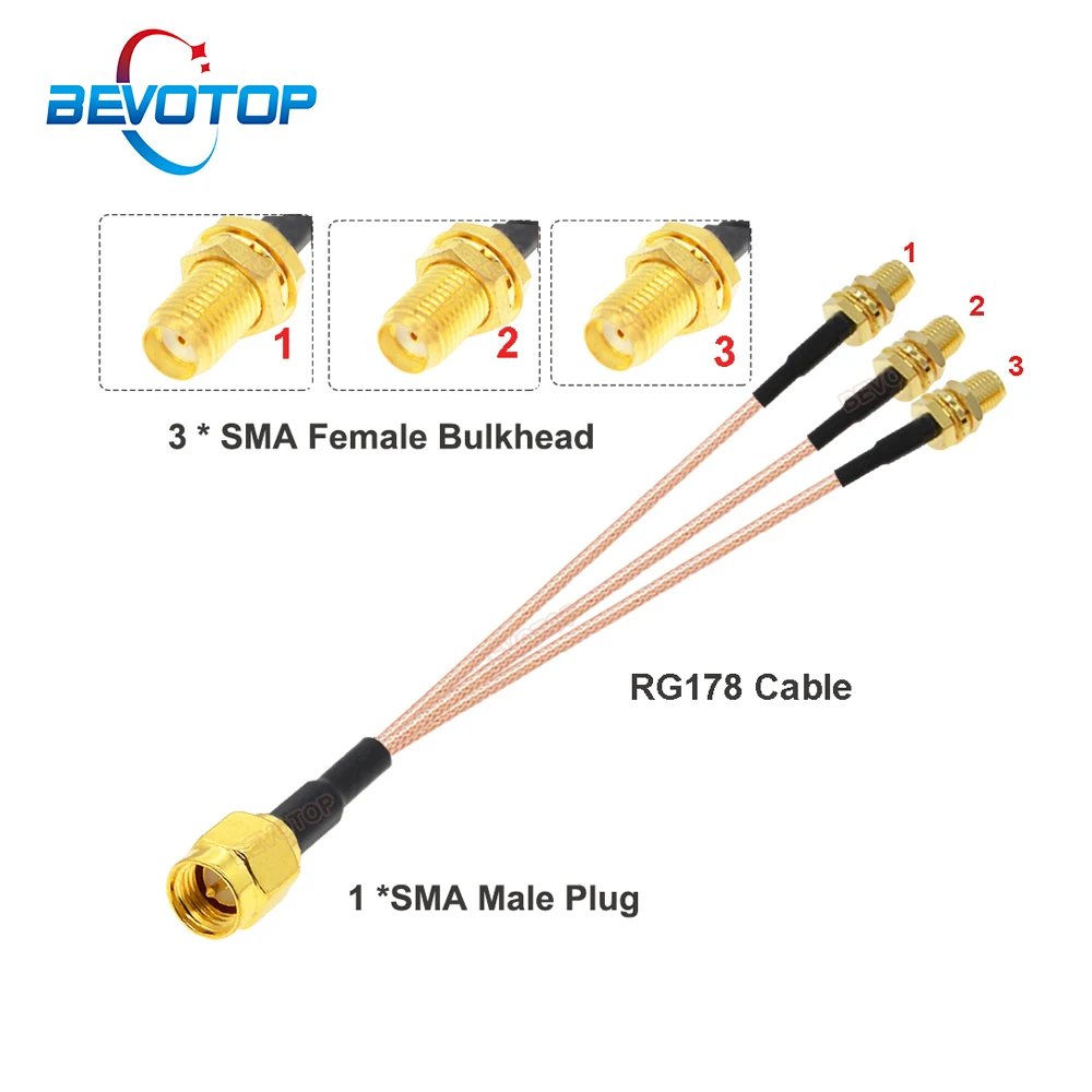 1PCS RG178 Splitter Cable SMA Male to 3x SMA Female Bulkhead Splitter Combiner WIFI Antenna Extension Cord Jumper 1 to 3 Adapter