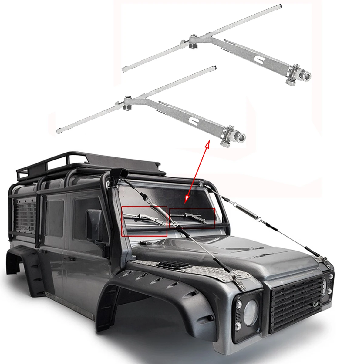 1/10 RC العالمي المعادن الزجاج الأمامي محاكاة ممسحة زجاج أمامي مجموعة لسيارة RC الزاحفة ، متوافق مع سيارة Traxxas TRX-4 G500