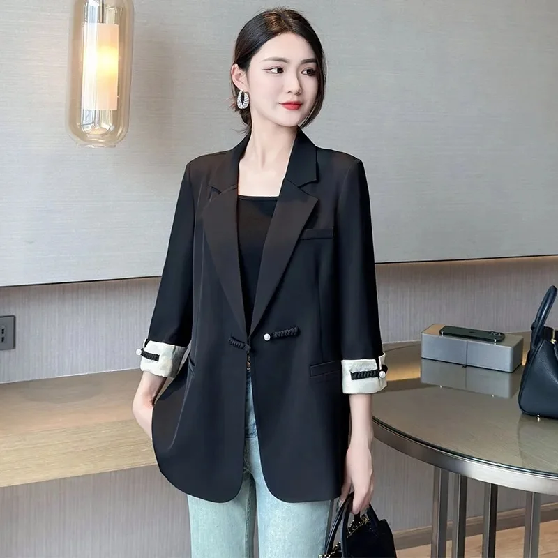 Female Fashionable Chinese Style Buttoned Suit Jacket 2024 Spring/summer Women's New With Loose Temperament, Western-Style Suit