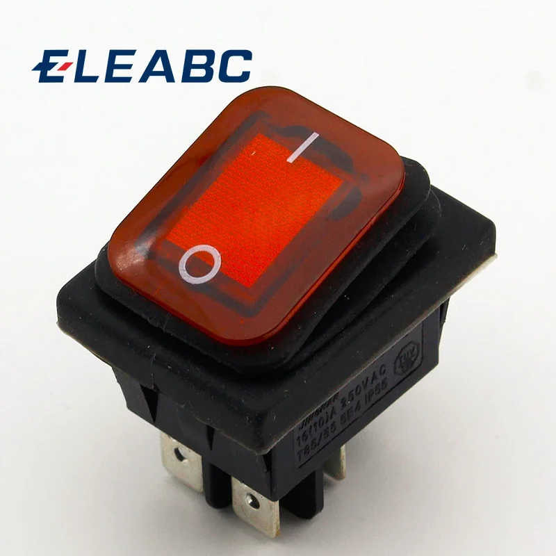 Красная водонепроницаемая фиксация Рокер тумблер IP55 4Pin 2 Позиции AC250V/16A светодиодный с подсветкой горячая Распродажа низкая цена 1 шт.