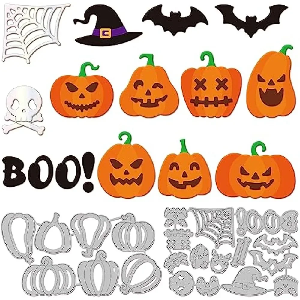 2 Set 21 Stili Classici Halloween Fustelle per Scrapbook Metallo Halloween Cappello da pipistrello Zucca Tagli Goffratura Stencil Modello