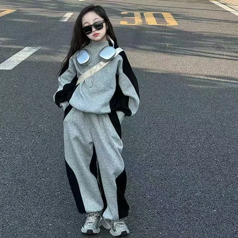Girls Casual Sweatshirts Sets Autumn Children Clothes Suits New Kids O-neck Pullover+Loose Pants 2Pcs Teen Sportwear Outfits