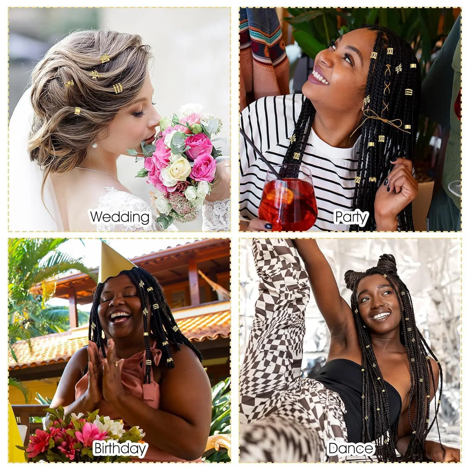 

Amazon Hot Sale New Dreadlock Hair Rings Set Gold Elastic String Braid Cuffs for Synthetic Hair Accessories
