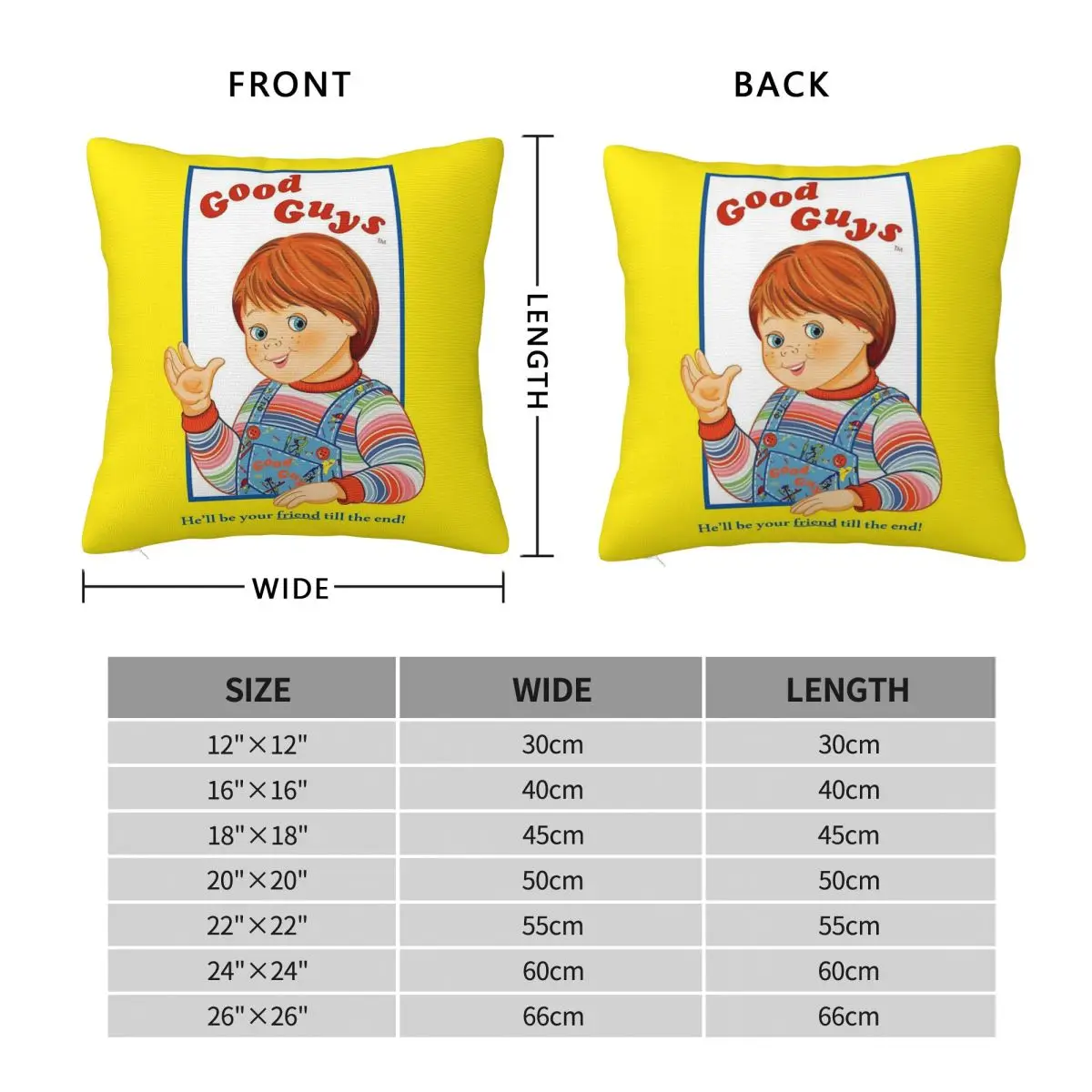 Child's Play Good Guys Chucky Square Pillowcase Polyester Linen Velvet Creative Zip Decor Pillow Case Bed Cushion Cover 45x45