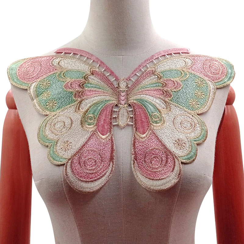 Fashion Butterfly Embroidery Patches Lace Fabric Large Collar Applique DIY T-shirt Dress Decorative Stickers Sewing Accessories