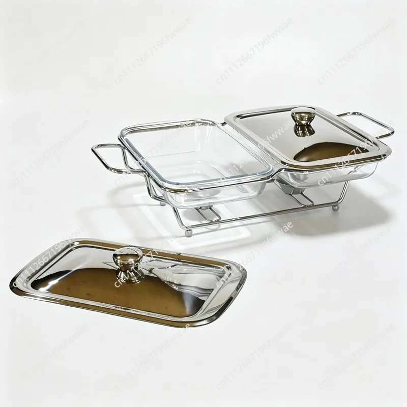 Rectangular Glass Buffet Stove Single/Double/Triple-Compartment Food Warmer Container Hot Pot Alcohol Stove