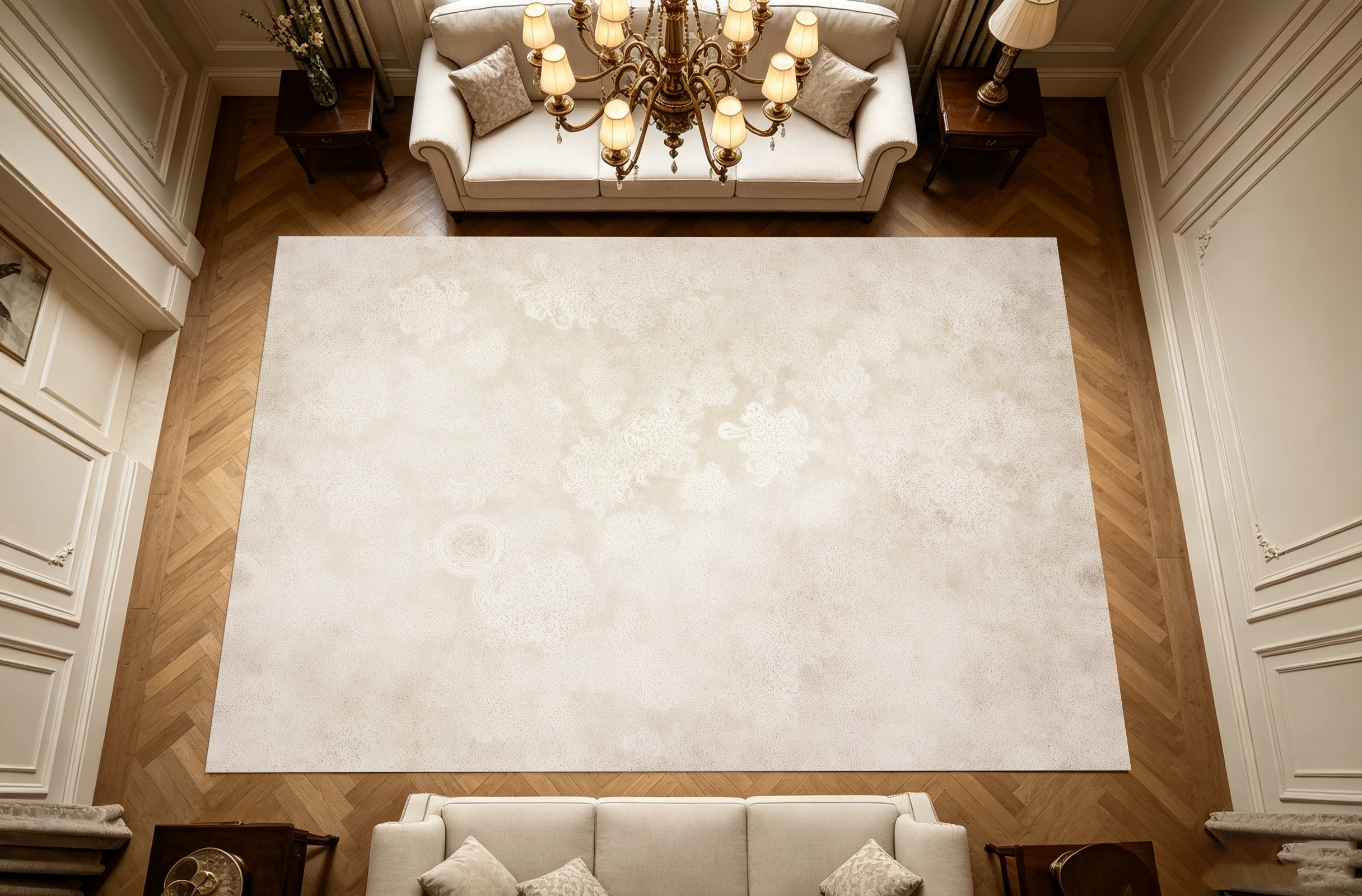 2D Beige Floral Pattern Rug, Light French Style, Soft and Comfortable, Suitable for Living Room and Bedroom, and Providing a Cozy Atmosphere