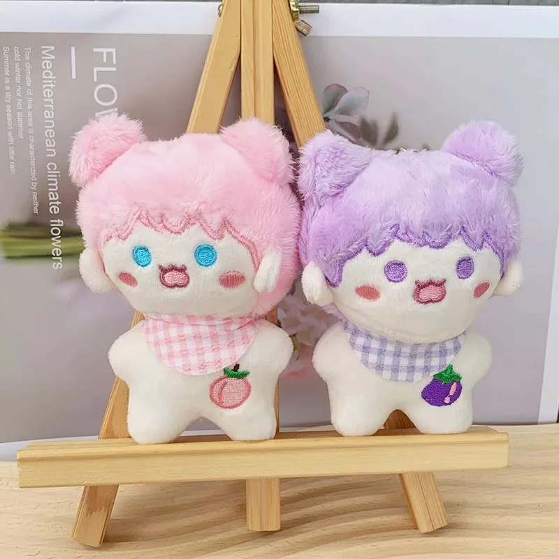 Cute Candy Cotton Doll Plush Keychain Watermelon Pineapple Peach Eggplant Embroidery Doll Backpack Decor Plush Pendant