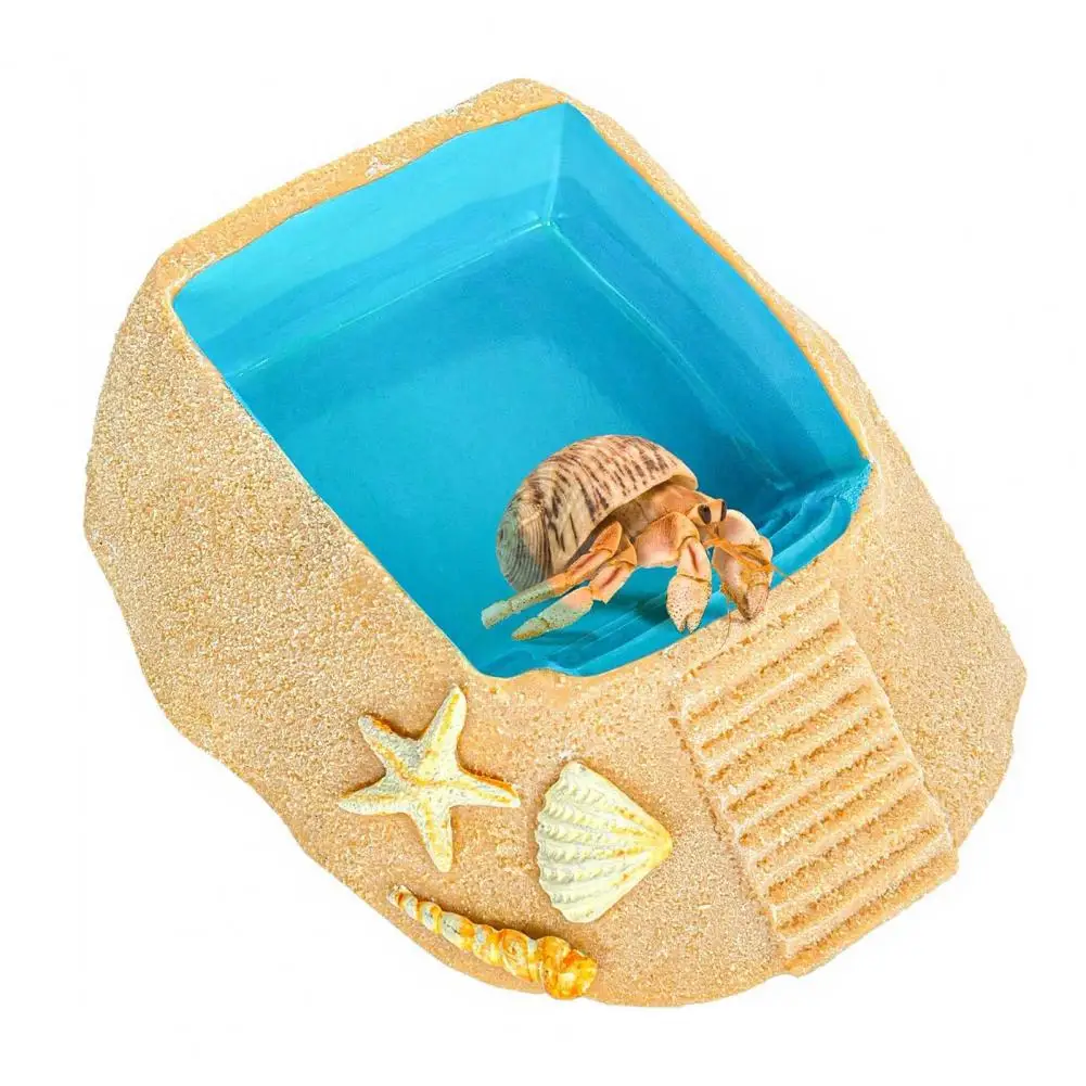 Hermit Crab Water Dish Water Basin Beach Pool Hermit Crab Habitat Ornament with Climbing Ramp Starfish Conch Decor Small Turtle