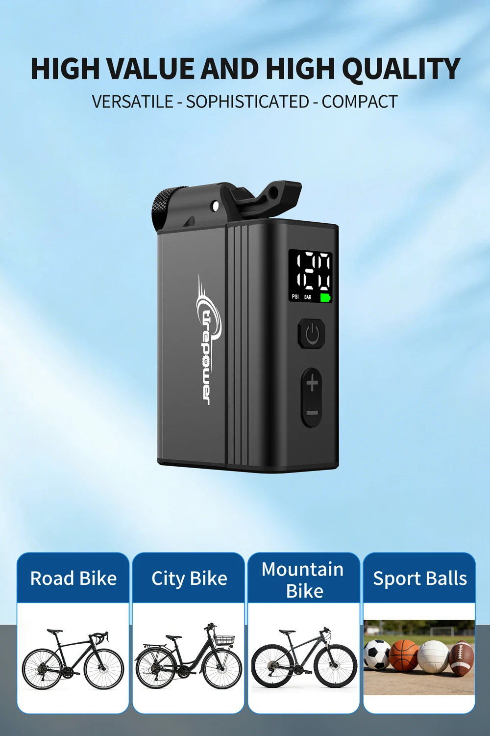 120 PSI Tragbare Elektrische Luftpumpe mit Anpassbarer Reifendruckanzeige für MTB und Rennräder mit Schrader- und Presta-Ventil – Detail 22
