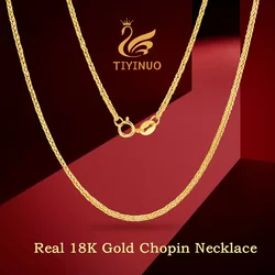 TIYINUO-18K Colar de Ouro para Mulheres, Corrente Chopin Sólida, Jóias Finas, Clavícula, Proposta de Casamento, Festa de Casamento, Real, AU750, Novo