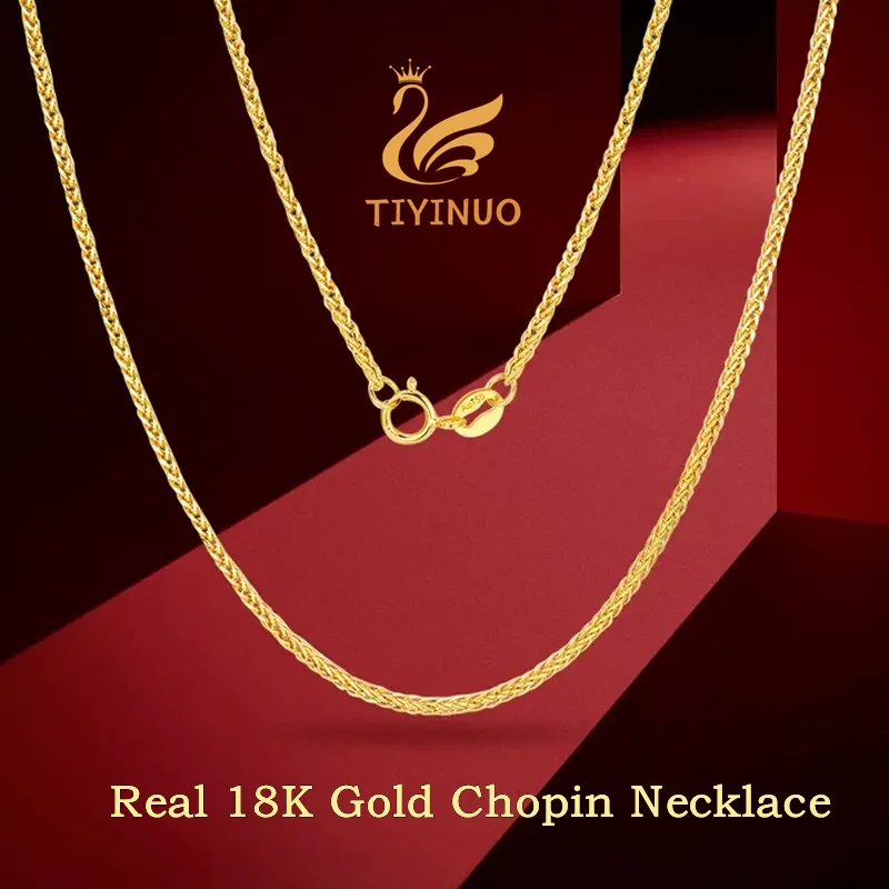 TIYINUO Real 18K Gold  Women New in Clavicle Necklace Solid Chopin Chain AU750 Marriage Proposal Wedding Gift Party Fine Jewelry