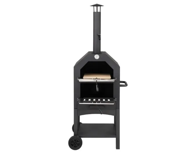 Wood-fired pizza oven grill set with outdoor cooking station with smoker