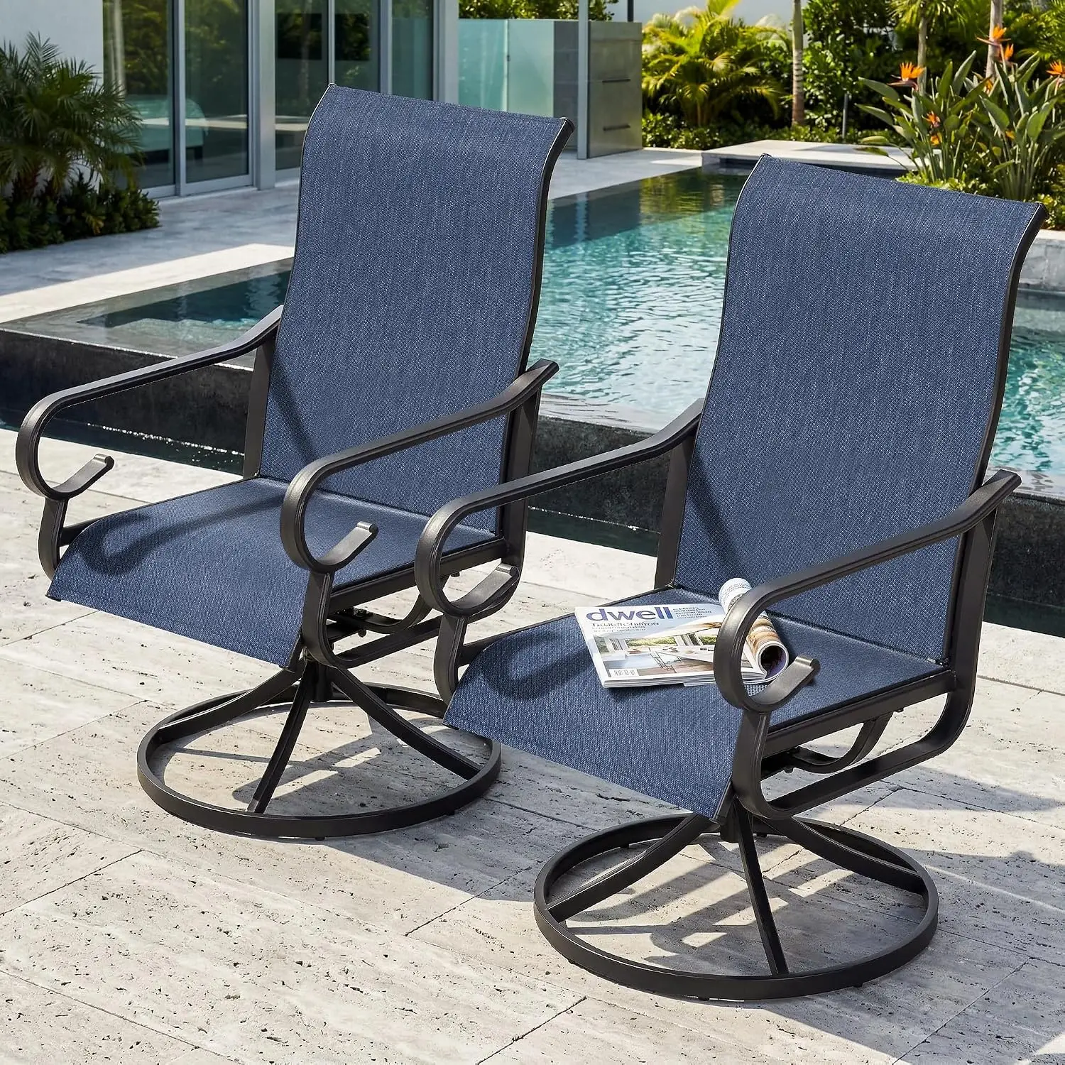 Outdoor Swivel Rocker Chairs Set of 2, Textilene Patio Dining Chairs with 360° Swivel, High Back, Wide Seat, Customized