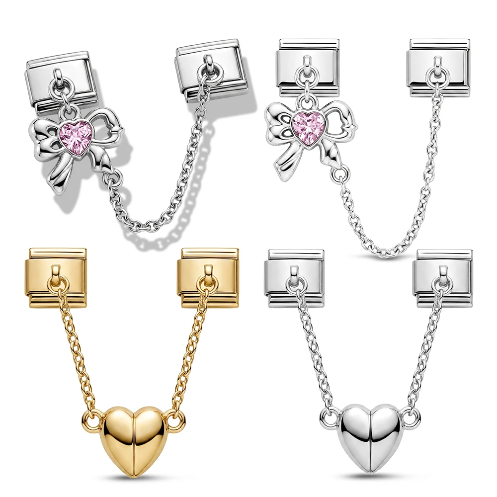 Stainless Steel Italian Charm Links 9mm Bracelet DIY Jewelry Women Bangle Heart-shaped Chain Jewelry Making