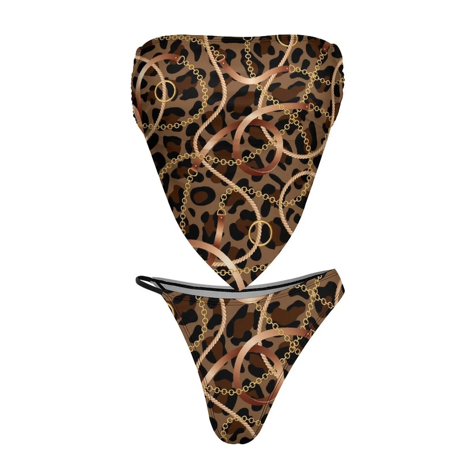 Gold Chain And Belts Micro Bikini Swimsuit Push Up Leopard Cheetah Bikinis Set High Cut Swimwear Women Sexy Pool Biquinis