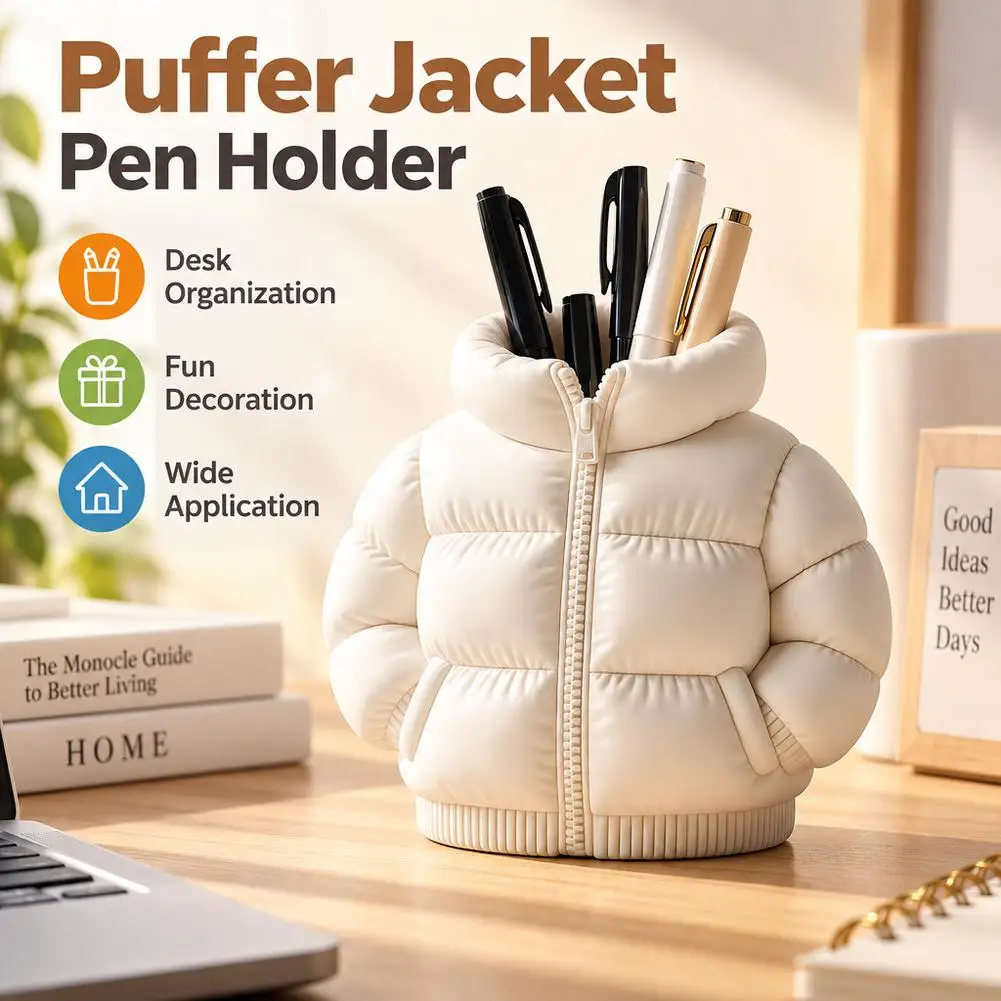 Puffer Jacket Pen Holder Creative Cute  Cup Coaster Desktop Stationery Desk Organizer  For Home Office Classroom Decor