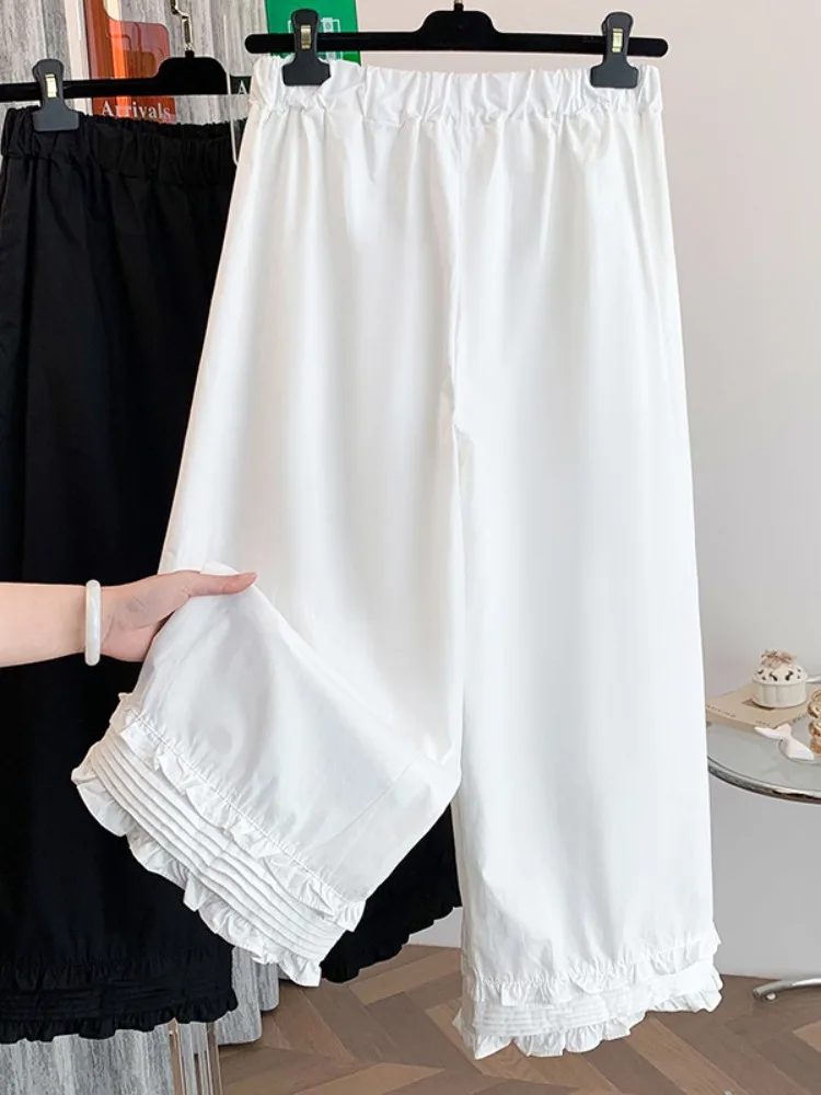 

Женские летние брюки в японском ретро-стиле с хлопковой кружевной отделкой, широкие, с эластичным поясом, утягивающие, укороченные, прямого кроя, маленькие размеры