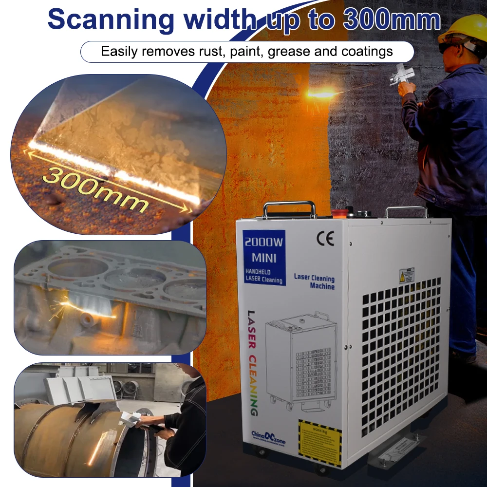 2000W Laser Cleaning Machine Rust Removal Cleaning Oil Paint Cleaning Width 300MM for Metal Rust Removing 1500W Laser Cleaner