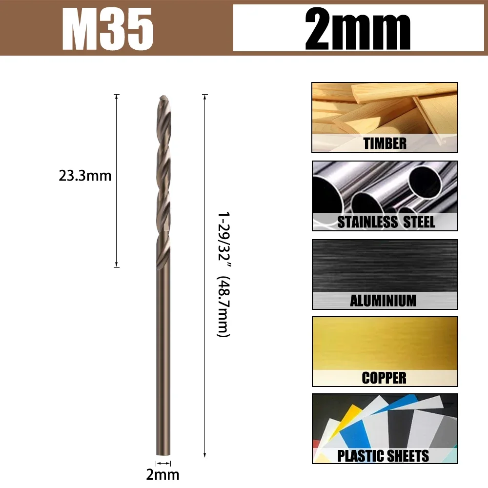 LAVIE HSS M35 Kobalt-Spiralbohrer 1-5mm, Vollgeschliffener Superharter Hochgeschwindigkeitsstahl-Set für Holz, Metall, Edelstahl – Detail 7