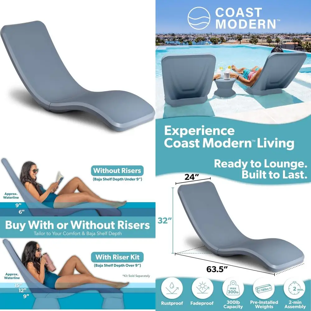 

Waterproof Weighted Chaise Lounge Chair for Outdoor Pool, Patio, or Baja Shelf - Stone Blue