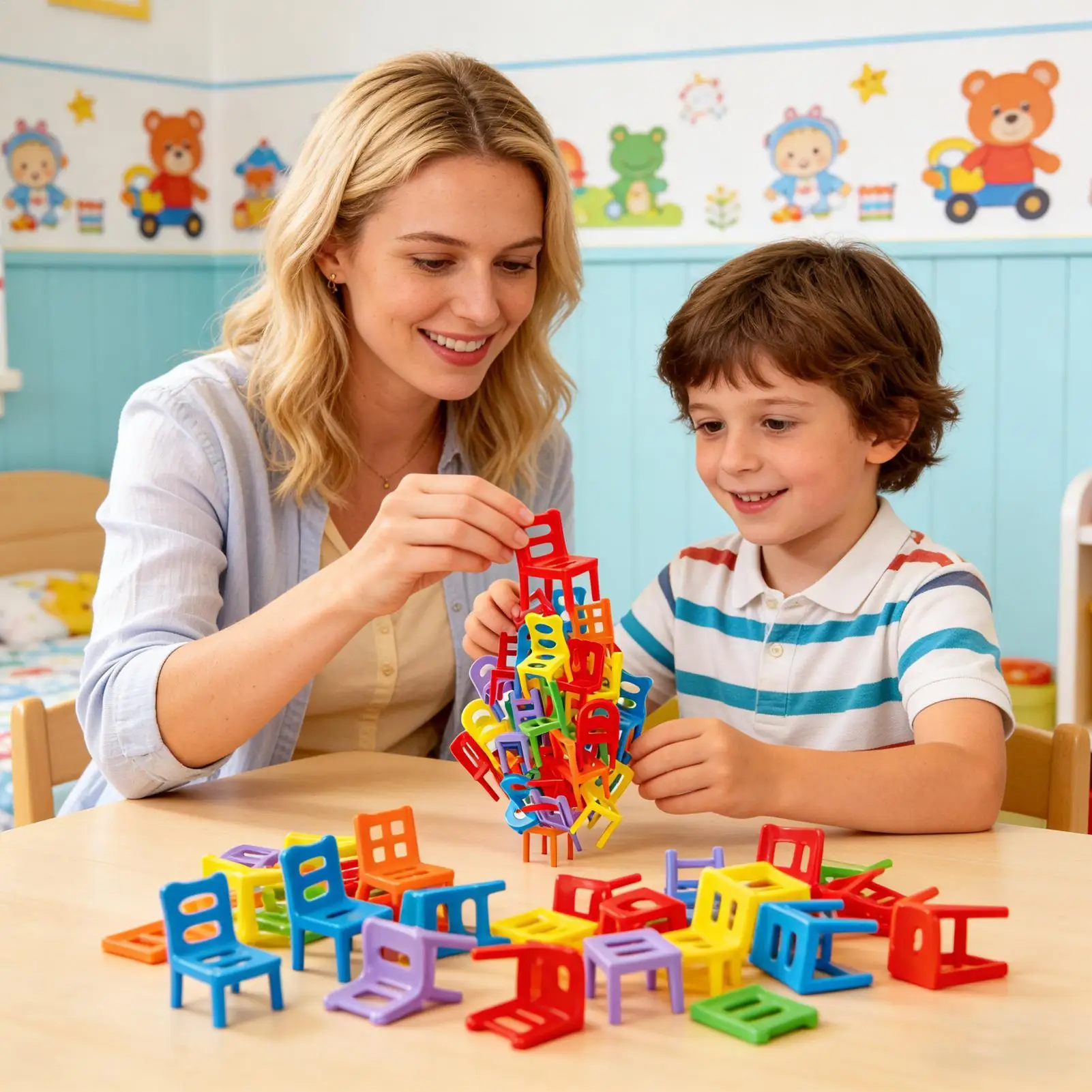 Stacking Chairs Game children puzzle folding chair toy parent-child interactive game Educational Fun Interactive Colorful Party
