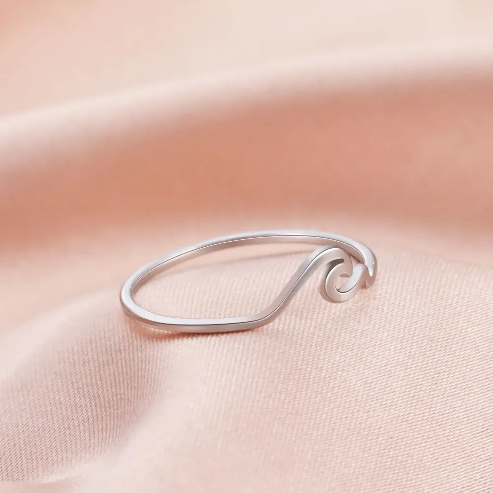 Lucktune Einfache Meereswellen-Ringe für Frauen, Edelstahl, trendige geometrische Ozean-Surf-Fingerringe, Schmuck, Hochzeit, Muttergeschenke – Detail 16