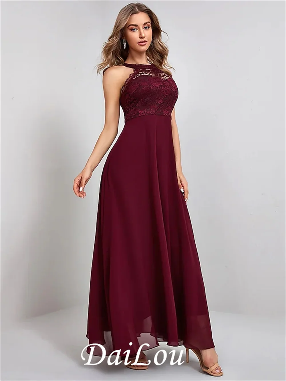 A-linie Elegante Vintage Party Tragen Formelle Abendkleid Jewel Neck Sleeveless Bodenlangen mit Spitze Einsatz Reine Farbe Spleißen